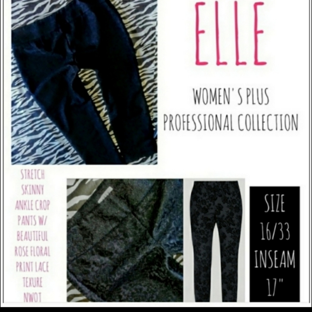 Elle Pants Size 16 Skinny Leg Lace Jacquard Crop - Picture 6 of 12
